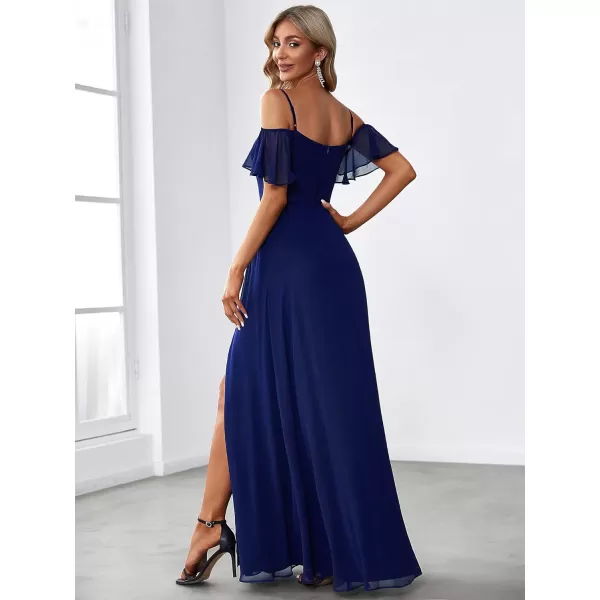 imageEverPretty Womens Formal Dresses Off Shoulder Short Sleeve Split ALine Floor Length Bridesmaid Dresses 0237Royal Blue