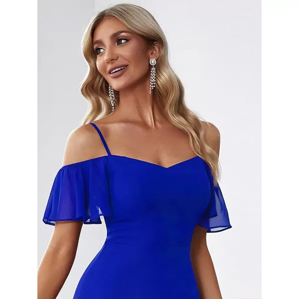 imageEverPretty Womens Formal Dresses Off Shoulder Short Sleeve Split ALine Floor Length Bridesmaid Dresses 0237Sapphire Blue