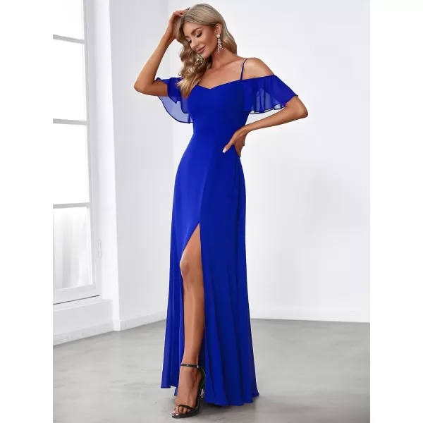 imageEverPretty Womens Formal Dresses Off Shoulder Short Sleeve Split ALine Floor Length Bridesmaid Dresses 0237Sapphire Blue