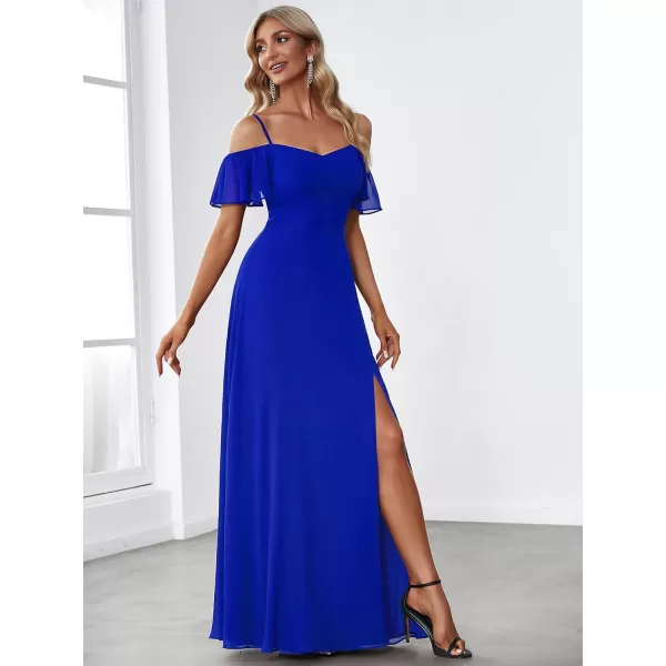 imageEverPretty Womens Formal Dresses Off Shoulder Short Sleeve Split ALine Floor Length Bridesmaid Dresses 0237Sapphire Blue