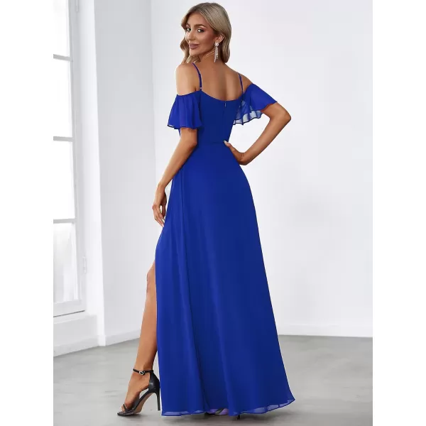 imageEverPretty Womens Formal Dresses Off Shoulder Short Sleeve Split ALine Floor Length Bridesmaid Dresses 0237Sapphire Blue