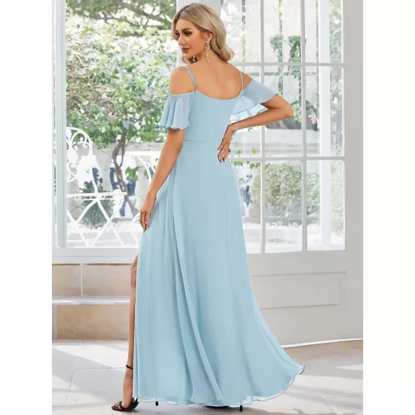 imageEverPretty Womens Formal Dresses Off Shoulder Short Sleeve Split ALine Floor Length Bridesmaid Dresses 0237Sky Blue