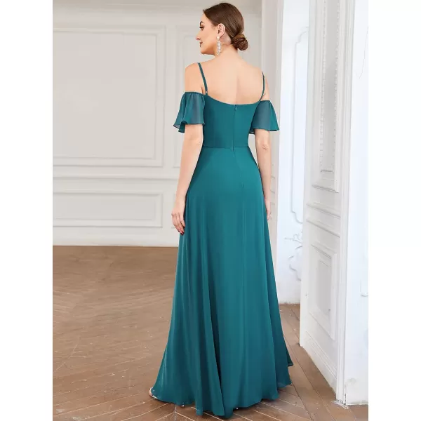 imageEverPretty Womens Formal Dresses Off Shoulder Short Sleeve Split ALine Floor Length Bridesmaid Dresses 0237Teal