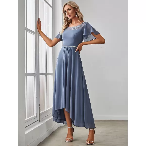 imageEverPretty Womens Ruffles Sleeve Bridesmaid Dress High Low Beaded Chiffon Midi Mother of The Bride Dresses 00465Dusty Blue