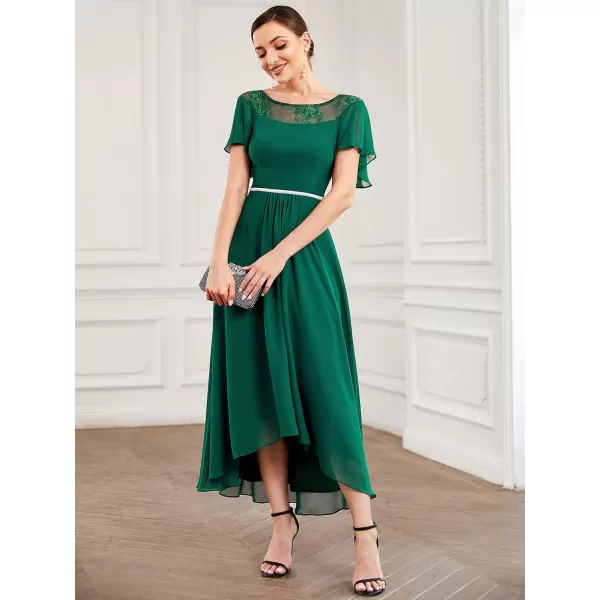 imageEverPretty Womens Ruffles Sleeve Bridesmaid Dress High Low Beaded Chiffon Midi Mother of The Bride Dresses 00465Green