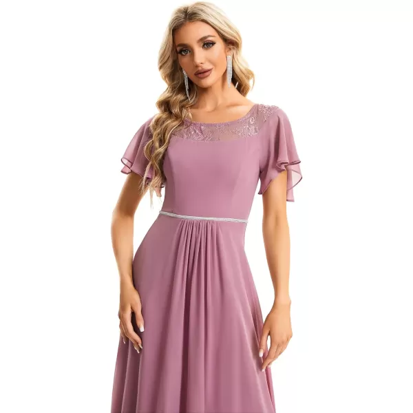 imageEverPretty Womens Ruffles Sleeve Bridesmaid Dress High Low Beaded Chiffon Midi Mother of The Bride Dresses 00465Orchid