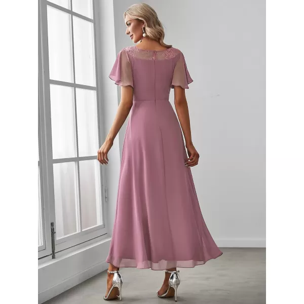 imageEverPretty Womens Ruffles Sleeve Bridesmaid Dress High Low Beaded Chiffon Midi Mother of The Bride Dresses 00465Orchid