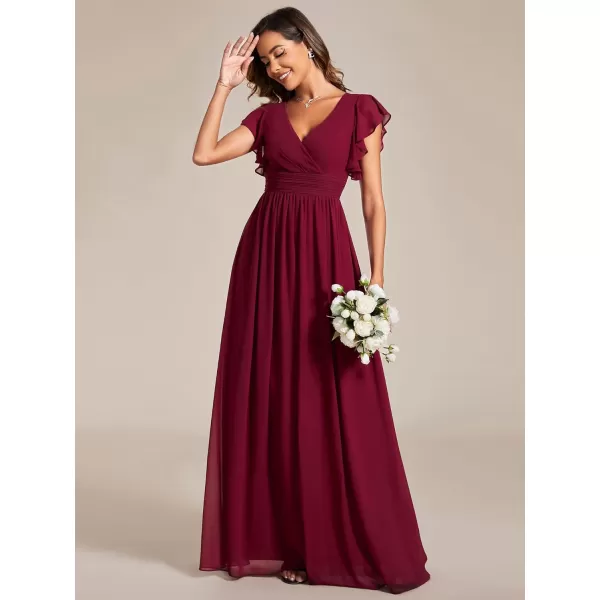 imageEverPretty Womens Ruffles Sleeves Back Cutout Bridesmaid Dresses A Line Formal Dress 01819Burgundy