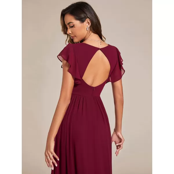 imageEverPretty Womens Ruffles Sleeves Back Cutout Bridesmaid Dresses A Line Formal Dress 01819Burgundy