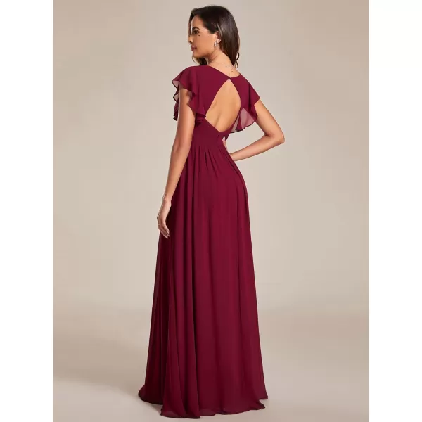 imageEverPretty Womens Ruffles Sleeves Back Cutout Bridesmaid Dresses A Line Formal Dress 01819Burgundy