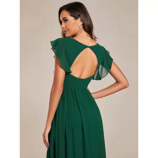 imageEverPretty Womens Ruffles Sleeves Back Cutout Bridesmaid Dresses A Line Formal Dress 01819Deep Green