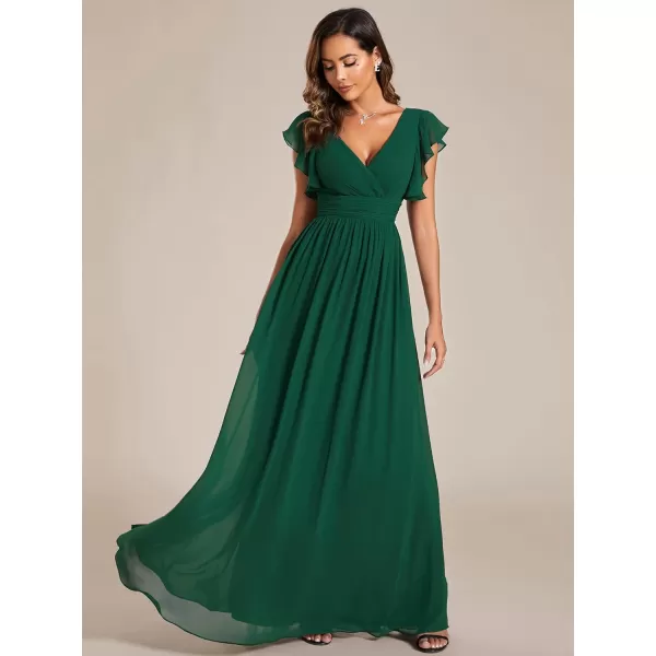 imageEverPretty Womens Ruffles Sleeves Back Cutout Bridesmaid Dresses A Line Formal Dress 01819Deep Green