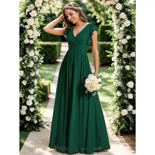 imageEverPretty Womens Ruffles Sleeves Back Cutout Bridesmaid Dresses A Line Formal Dress 01819Deep Green