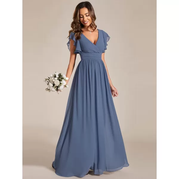 imageEverPretty Womens Ruffles Sleeves Back Cutout Bridesmaid Dresses A Line Formal Dress 01819Dusty Navy