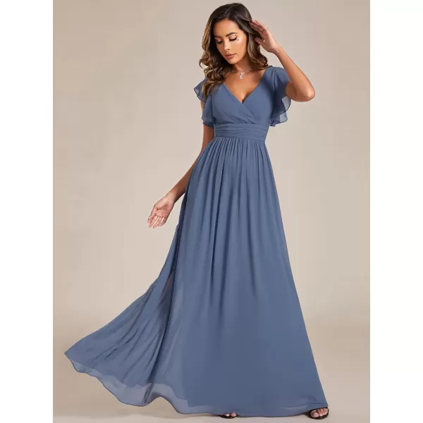 imageEverPretty Womens Ruffles Sleeves Back Cutout Bridesmaid Dresses A Line Formal Dress 01819Dusty Navy