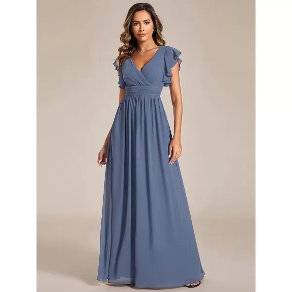 imageEverPretty Womens Ruffles Sleeves Back Cutout Bridesmaid Dresses A Line Formal Dress 01819Dusty Navy