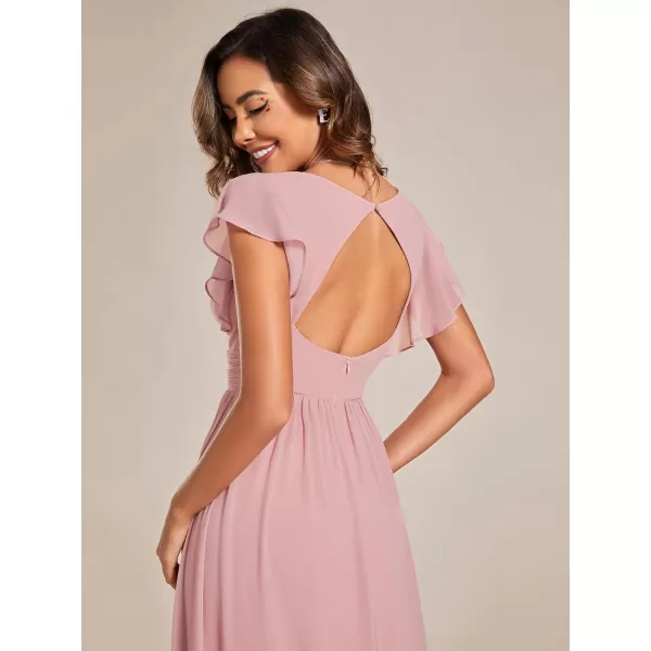 imageEverPretty Womens Ruffles Sleeves Back Cutout Bridesmaid Dresses A Line Formal Dress 01819Dusty Rose