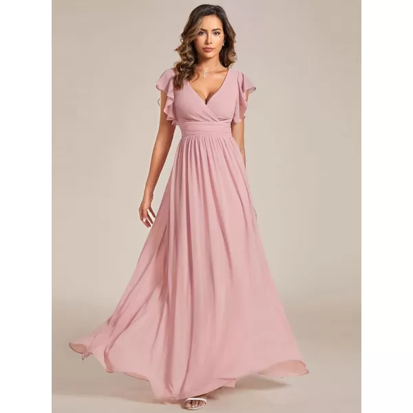 imageEverPretty Womens Ruffles Sleeves Back Cutout Bridesmaid Dresses A Line Formal Dress 01819Dusty Rose