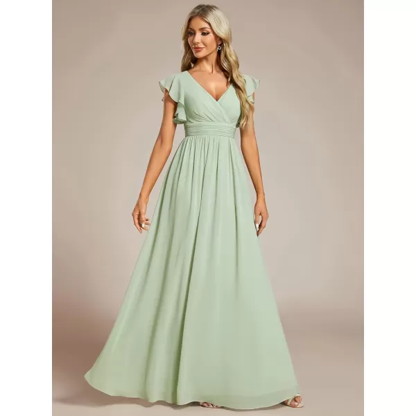 imageEverPretty Womens Ruffles Sleeves Back Cutout Bridesmaid Dresses A Line Formal Dress 01819Mint Green