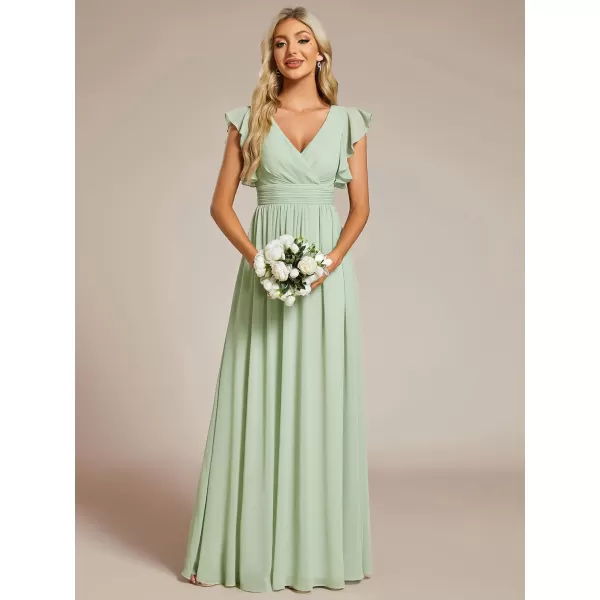 imageEverPretty Womens Ruffles Sleeves Back Cutout Bridesmaid Dresses A Line Formal Dress 01819Mint Green