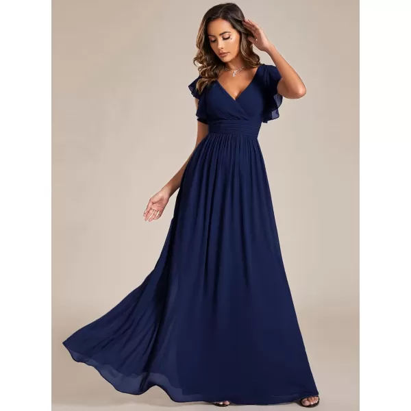 imageEverPretty Womens Ruffles Sleeves Back Cutout Bridesmaid Dresses A Line Formal Dress 01819Navy Blue