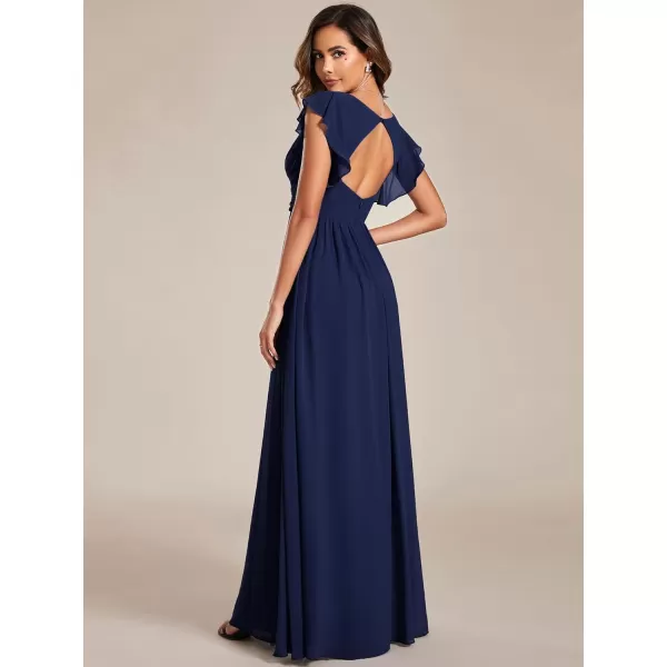 imageEverPretty Womens Ruffles Sleeves Back Cutout Bridesmaid Dresses A Line Formal Dress 01819Navy Blue