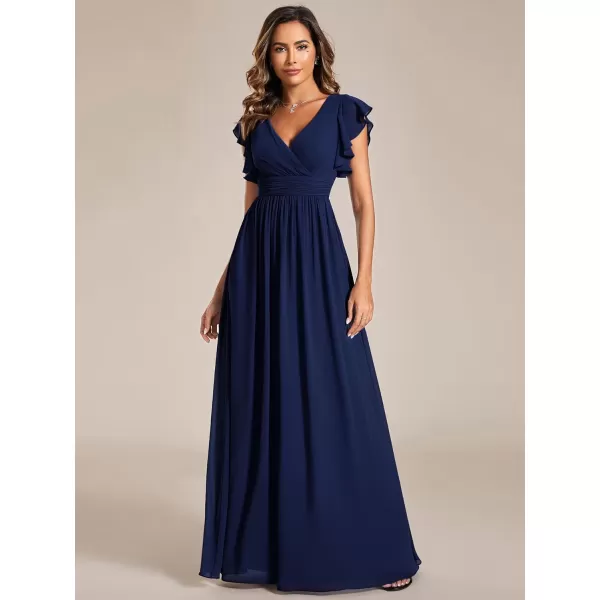 imageEverPretty Womens Ruffles Sleeves Back Cutout Bridesmaid Dresses A Line Formal Dress 01819Navy Blue