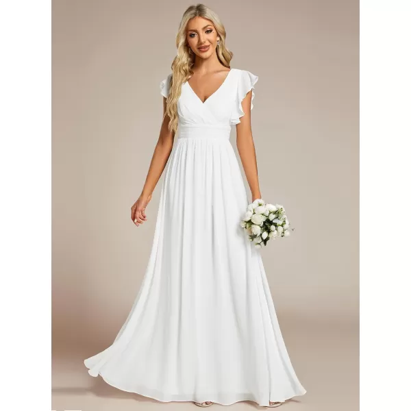 imageEverPretty Womens Ruffles Sleeves Back Cutout Bridesmaid Dresses A Line Formal Dress 01819White