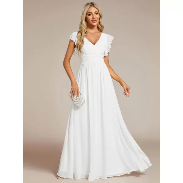 imageEverPretty Womens Ruffles Sleeves Back Cutout Bridesmaid Dresses A Line Formal Dress 01819White