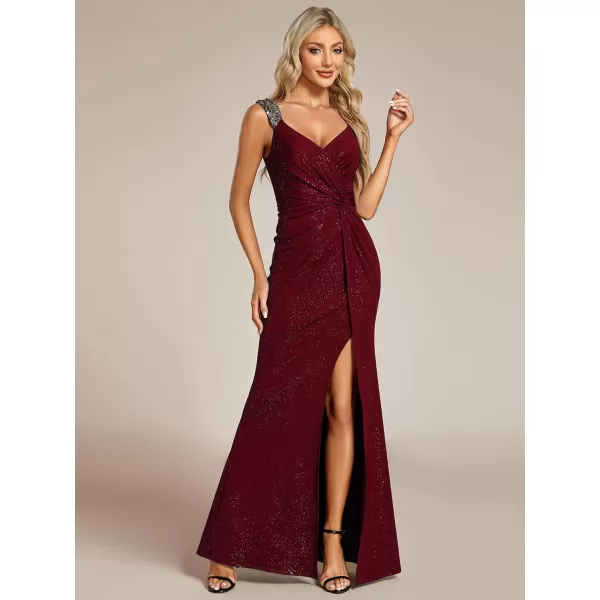 imageEverPretty Womens V Neck Bodycon Sleeveless Split Maxi Evening Dresses 01888Burgundy