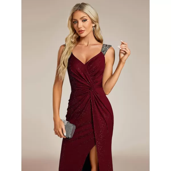 imageEverPretty Womens V Neck Bodycon Sleeveless Split Maxi Evening Dresses 01888Burgundy