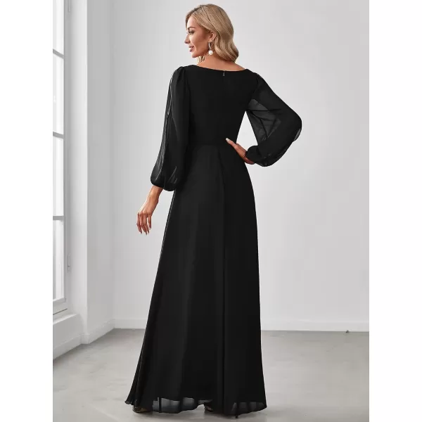 imageEverPretty Womens V Neck Long Sleeves Floor Length Ruched Chiffon Formal Dress 00461Black