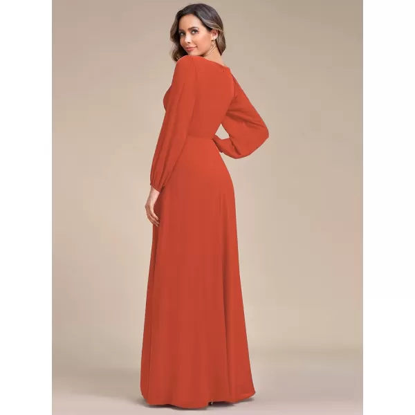 imageEverPretty Womens V Neck Long Sleeves Floor Length Ruched Chiffon Formal Dress 00461Burnt Orange