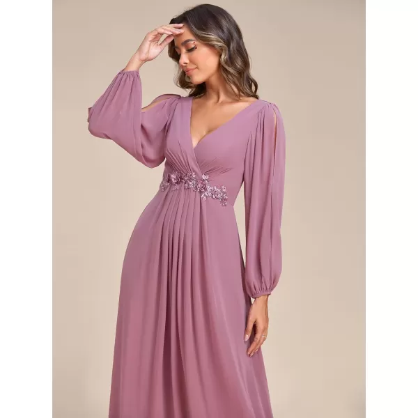 imageEverPretty Womens V Neck Long Sleeves Floor Length Ruched Chiffon Formal Dress 00461Orchid