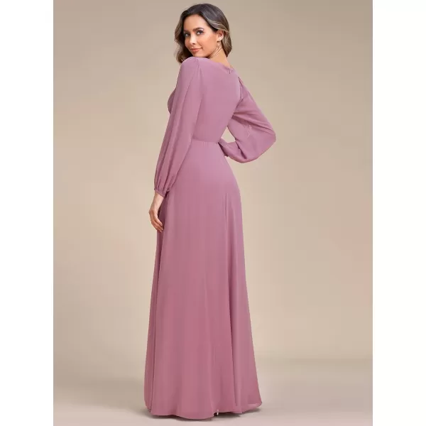 imageEverPretty Womens V Neck Long Sleeves Floor Length Ruched Chiffon Formal Dress 00461Orchid