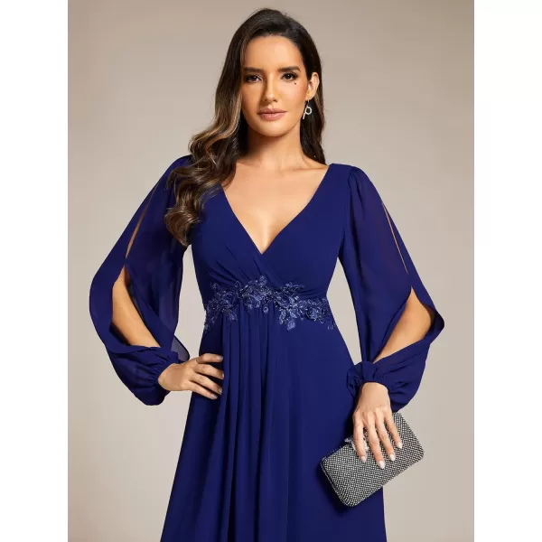 imageEverPretty Womens V Neck Long Sleeves Floor Length Ruched Chiffon Formal Dress 00461Royal Blue