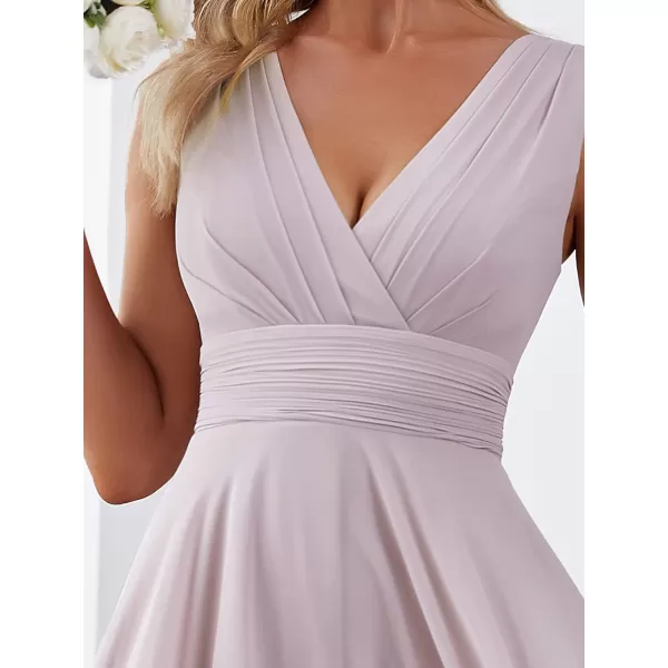 imageEverPretty Womens V Neck Pleated Waist Sleeveless Wedding Guest Dress Chiffon Irregular Hem Cocktail Dresses 03142Lilac