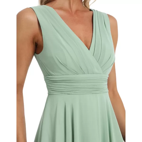 imageEverPretty Womens V Neck Pleated Waist Sleeveless Wedding Guest Dress Chiffon Irregular Hem Cocktail Dresses 03142Mint Green