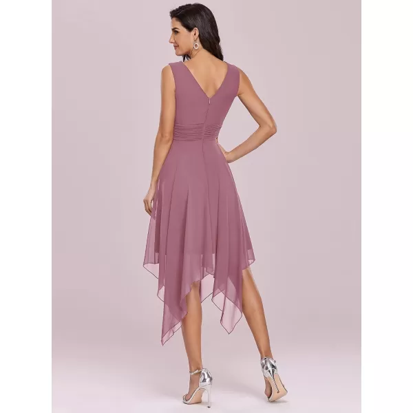 imageEverPretty Womens V Neck Pleated Waist Sleeveless Wedding Guest Dress Chiffon Irregular Hem Cocktail Dresses 03142Orchid