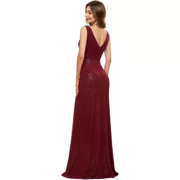 imageEverPretty Womens VNeck Glitter Dress Side Split Evening Dress 7505Burgundy