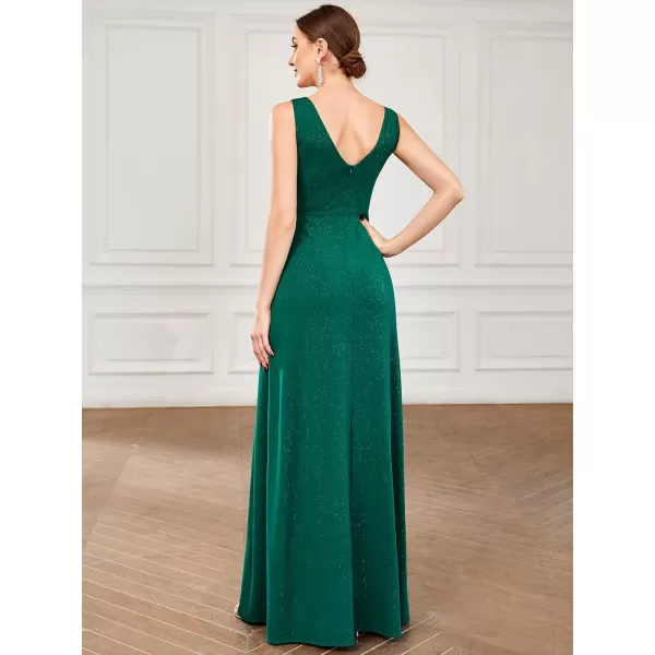 imageEverPretty Womens VNeck Glitter Dress Side Split Evening Dress 7505Dark Green