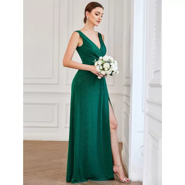 imageEverPretty Womens VNeck Glitter Dress Side Split Evening Dress 7505Dark Green