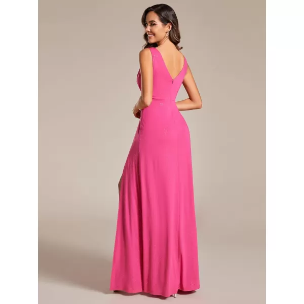 imageEverPretty Womens VNeck Glitter Dress Side Split Evening Dress 7505Hot Pink