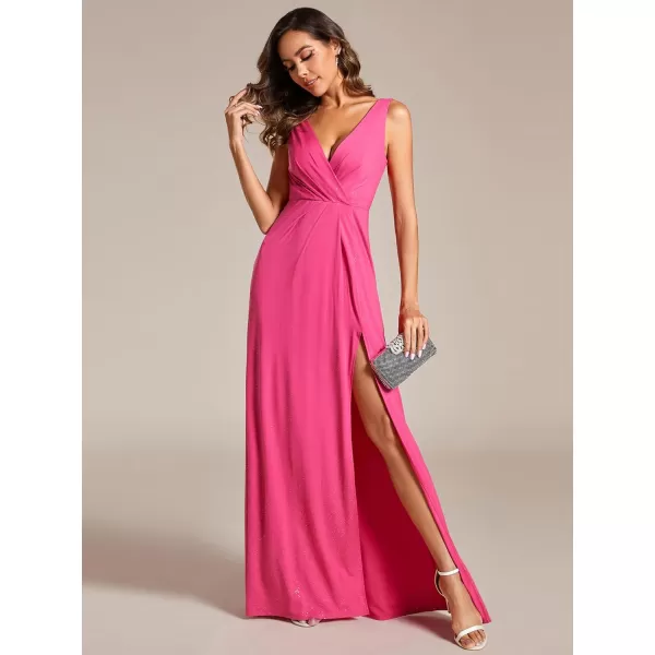 imageEverPretty Womens VNeck Glitter Dress Side Split Evening Dress 7505Hot Pink