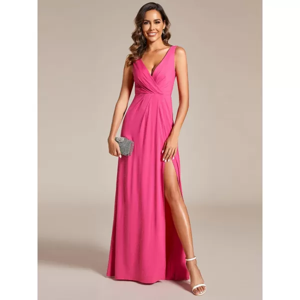 imageEverPretty Womens VNeck Glitter Dress Side Split Evening Dress 7505Hot Pink