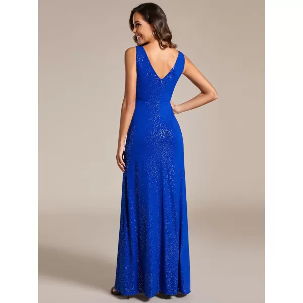 imageEverPretty Womens VNeck Glitter Dress Side Split Evening Dress 7505Sapphire Blue