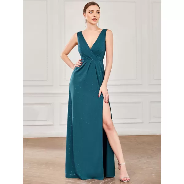 imageEverPretty Womens VNeck Glitter Dress Side Split Evening Dress 7505Teal