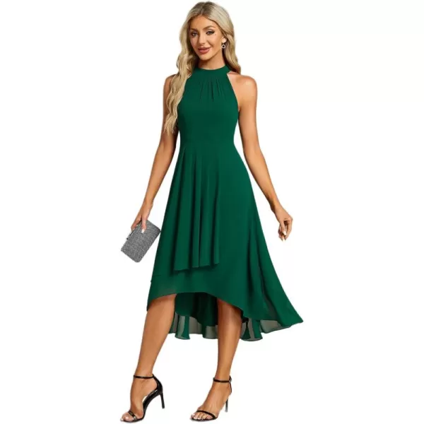 imageEverPretty Womens 2024 Summer Dress Sleeveless Halter Neck Pletaed High Low Chiffon Formal Dress for Evening Party 31926Dark Green