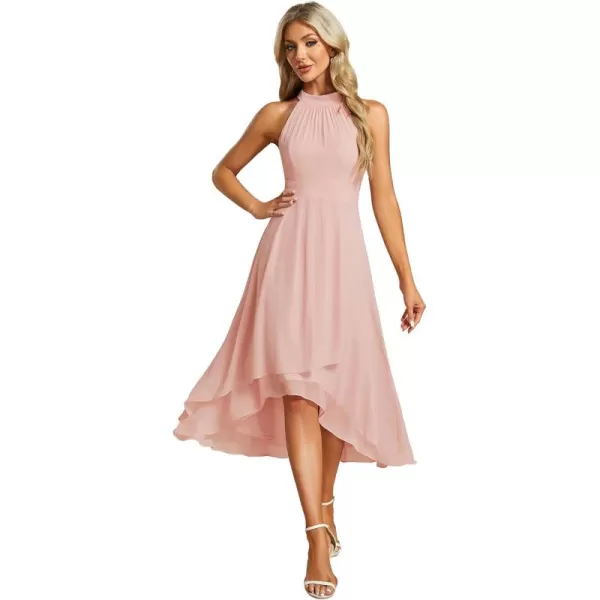 imageEverPretty Womens 2024 Summer Dress Sleeveless Halter Neck Pletaed High Low Chiffon Formal Dress for Evening Party 31926Pink