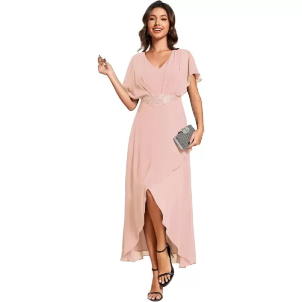 imageEverPretty Womens Formal Dress A Line V Neck Applique Waist Tea Length Wedding Guest Dress 02027Pink